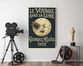 Digitales Poster „Die Reise zum Mond“ – Inspiriert von Georges Méliès' Stummfilmen – Vintage-Kinodruck – Sofort-Download