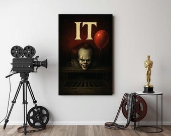 IT-Digitalposter – Pennywise-inspiriertes Wandbild – Minimalistischer Filmdruck – Sofort-Download