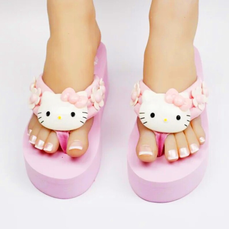 Hello Kitty Sanrio Wedge Flip Flop Sandals Etsy
