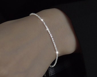 925 Sterling Silver Super Sparkle Bracelet, Simple Chain Bracelet, Minimalist Bracelet, Delicate Bracelet, Sparkling Bracelet,Shiny Bracelet