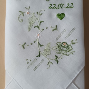 2 Gepersonaliseerde Zakdoeken met Namen en trouwdatum voor bijvoorbeeld gasten van bruidspaar in 4 kleuren bruiloft huwelijk vintage afbeelding 6