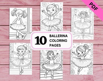10 Cute Ballerina Coloring Pages for Kids | Printable PDF 10 Pages A4 | For Kids Girls and Adults