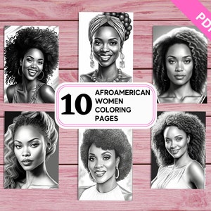 Afroamerican Women Portraits - 10 Coloring Pages for Adults | Printable PDF 10 Pages A4 | Instant Download | For Kids Women Girls Adults