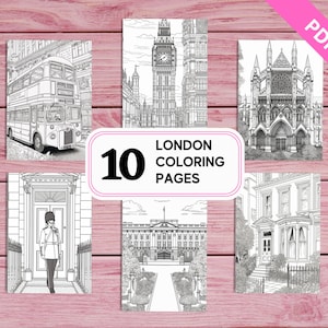 London City - 10 Ausmalbilder für Erwachsene | Druckbare PDF A4 | Sofort Download | für UK Liebhaber | Einzigartige Designs | Englische Färbung