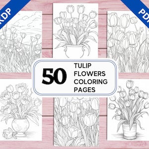 KDP Interior 50 Tulip Flowers Coloring Pages | 8.5&quot; x 11&quot; Printable PDF | Botanical Intricate Illustrations | Adults Coloring Book