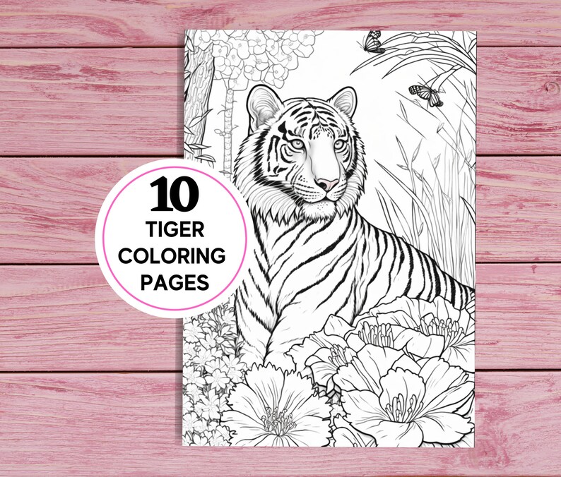 Wild Tigers 10 Coloring Pages for Kids and Adults Printable PDF 10 Pages A4 Instant Download ...