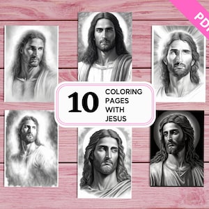 Jesus Christ - 10 Greyscale Coloring Pages for Adults | Printable PDF 10 Pages A4 | Instant Download | Bible Christian Coloring Sheets