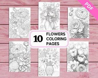 Blooming Flowers Coloring Pages – 10 Printable Art Therapy Designs (PDF)
