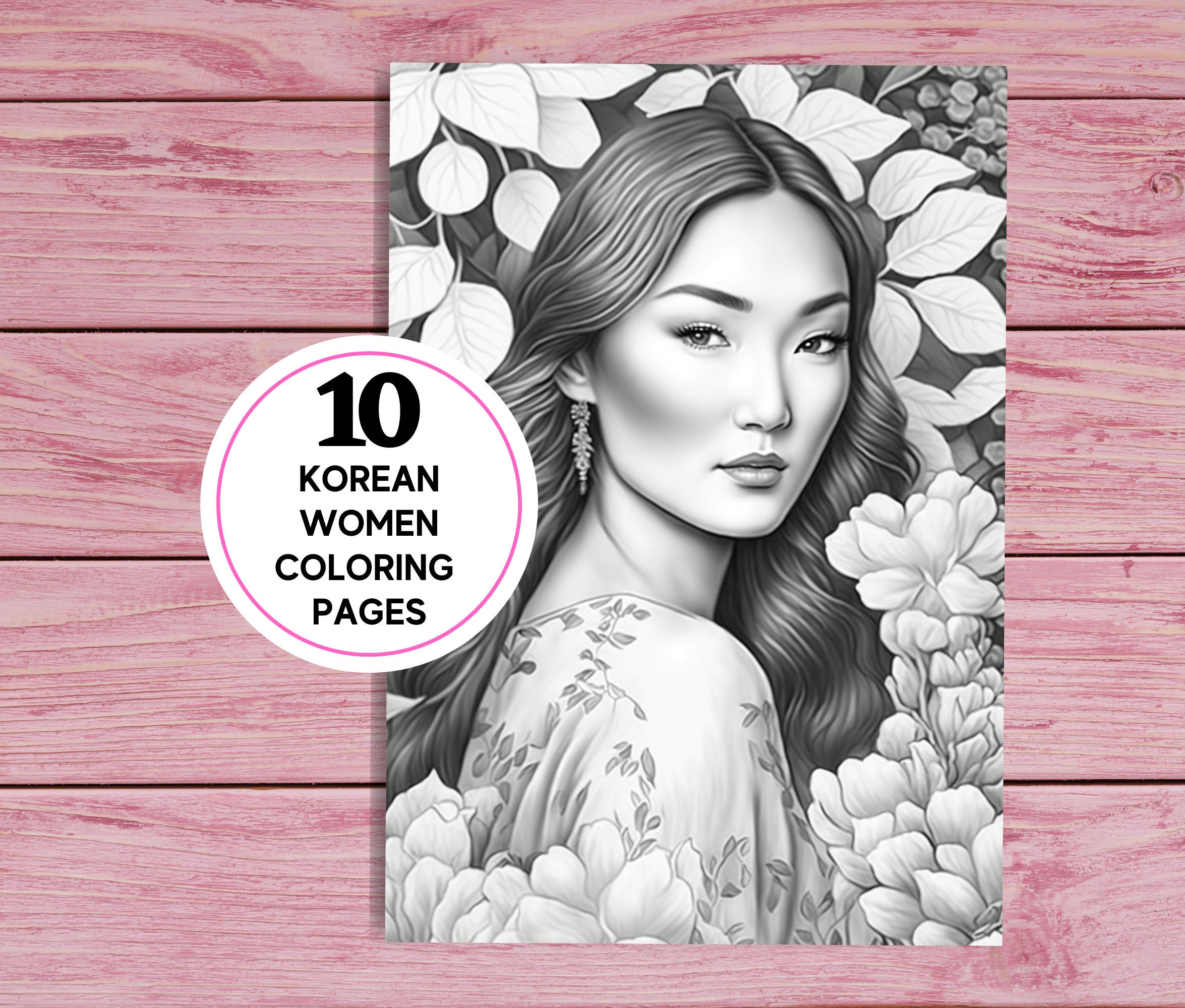 Korean Women Portraits 10 Coloring Pages for Adults Printable PDF 10 ...