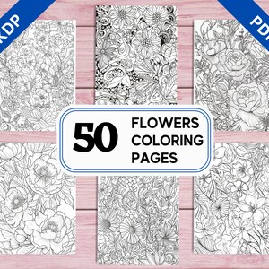 KDP Interior 50 Flowers Coloring Pages | 8.5&quot; x 11&quot; Printable PDF | Botanical Intricate Illustrations | Kids, Teens & Adults Coloring Book