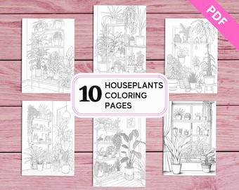 Houseplant Coloring Pages for Adults - 10 Printable Illustrations (PDF)