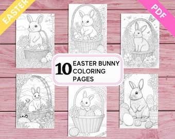 Easter Bunny - 10 Cute Coloring Pages for Kids | Printable PDF 10 Pages A4 | Instant Download | For Kids Girls Boys and Adults