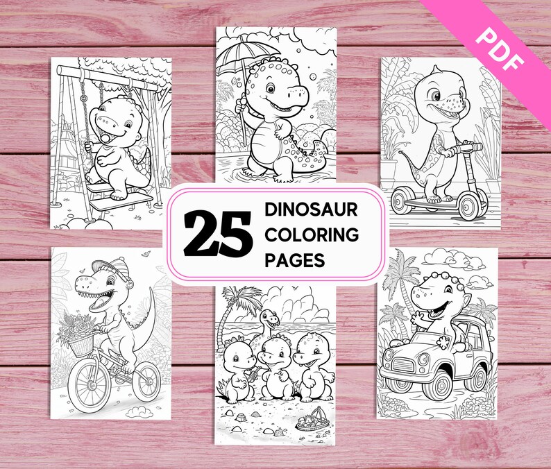 25 Cute and Funny Dinosaur Coloring Pages for Kids Printable Etsy