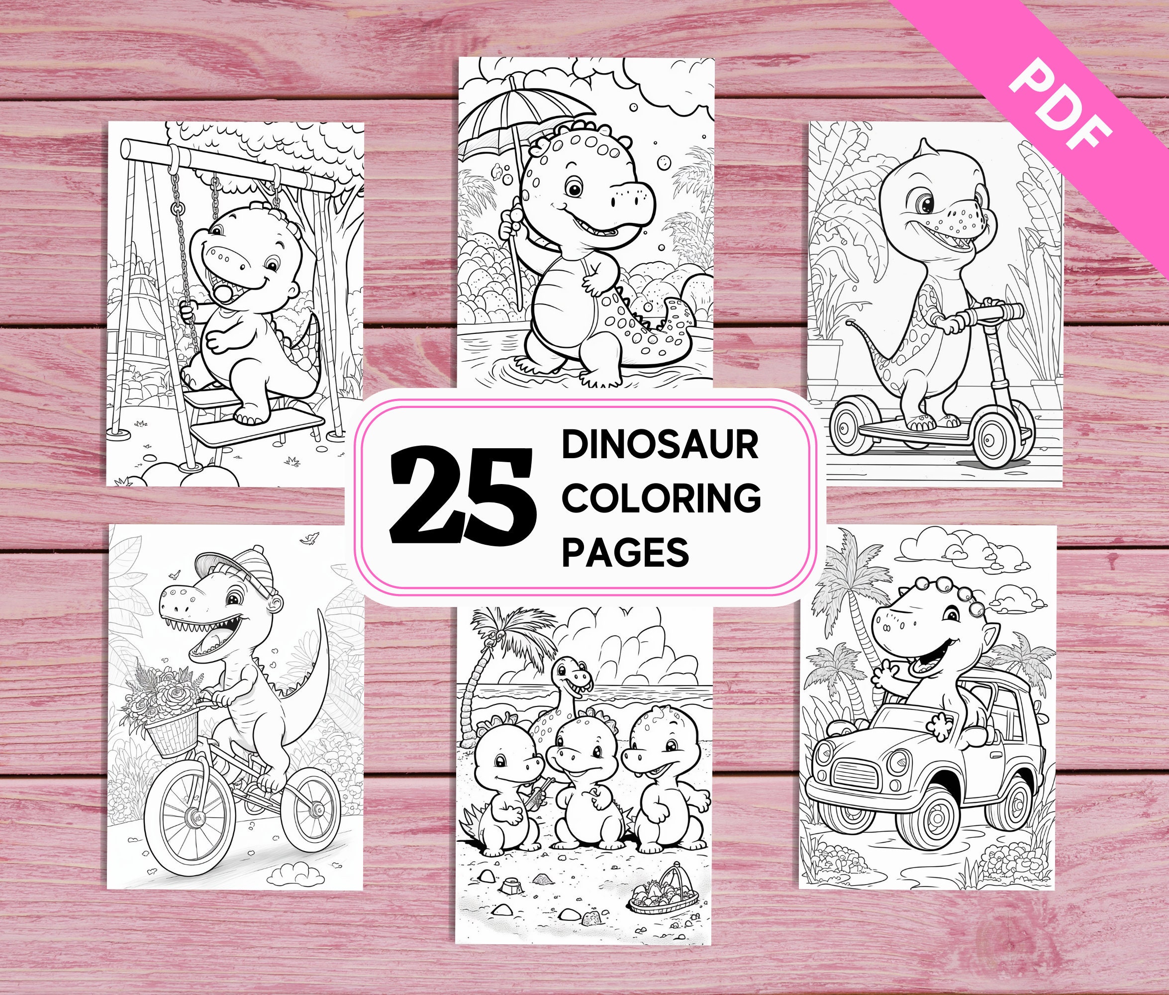 25 Cute and Funny Dinosaur Coloring Pages for Kids Printable PDF 25 ...