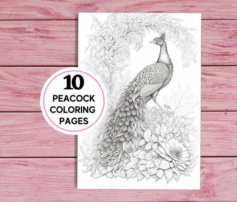 Beautiful Peacocks - 10 Coloring Pages for Kids and Adults | Printable ...