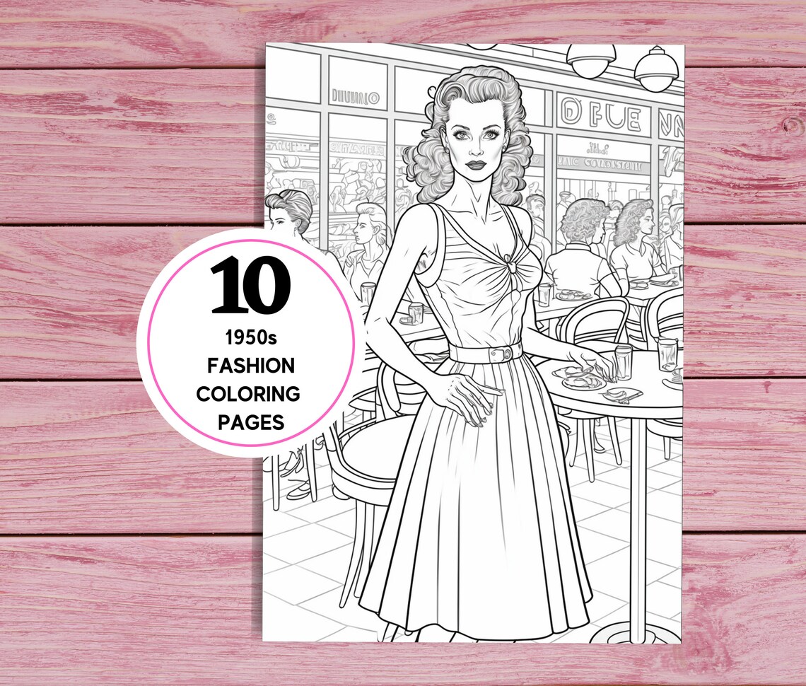 1950s Women Fashion 10 Coloring Pages for Adults Printable - Etsy