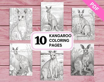 Kangaroo Coloring Pages – 10 Realistic Greyscale Sheets (Printable PDF)
