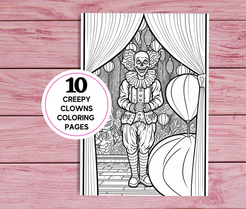 Creepy Clowns 10 Coloring Pages for Adults Printable PDF 10 Pages A4 ...