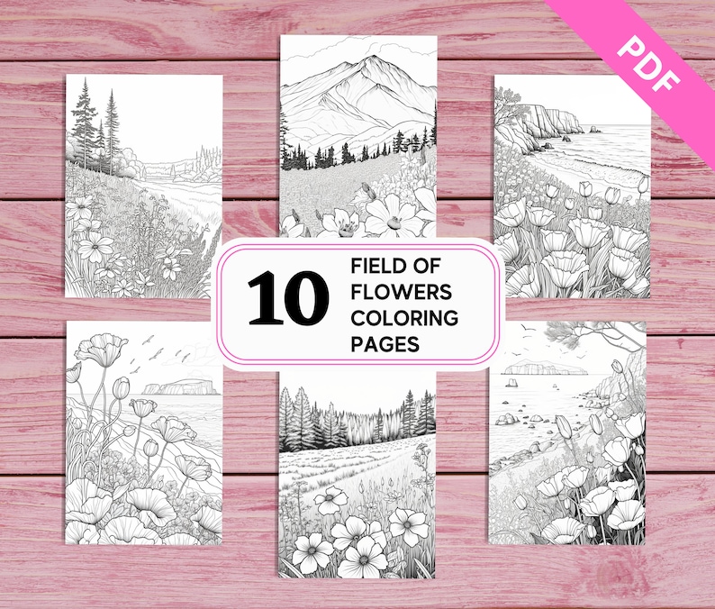 Field of Flowers 10 Coloring Pages for Adults Printable - Etsy