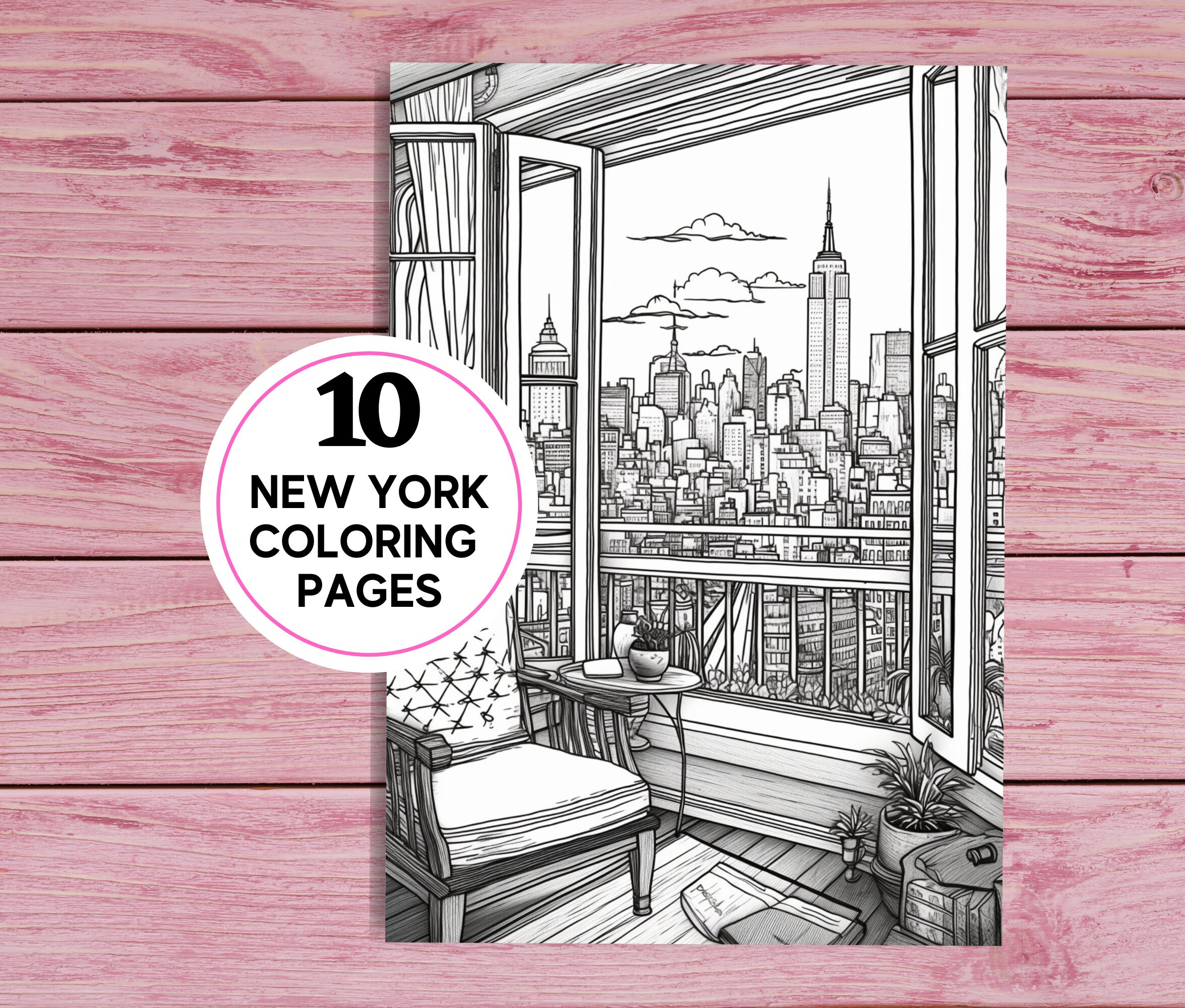 New York City 10 Coloring Pages for Adults Printable PDF A4 Instant