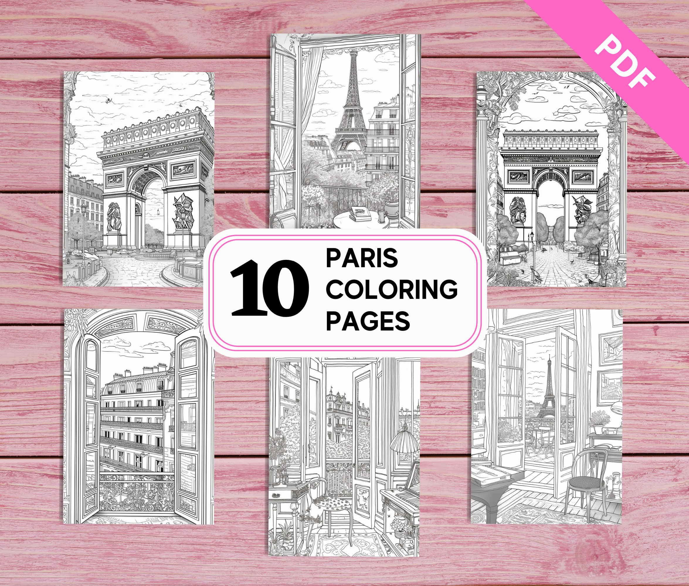 Paris - 10 Coloring Pages for Adults | Printable PDF A4 | Instant ...