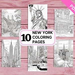 New York City - 10 Coloring Pages for Adults | Printable PDF A4 | Instant Download | for USA Lovers | Unique Designs | North America