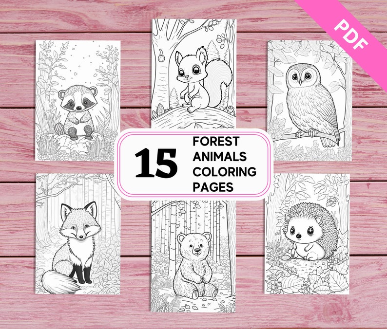 15 Cute Forest Animals Coloring Pages for Kids Printable PDF 15 Pages ...