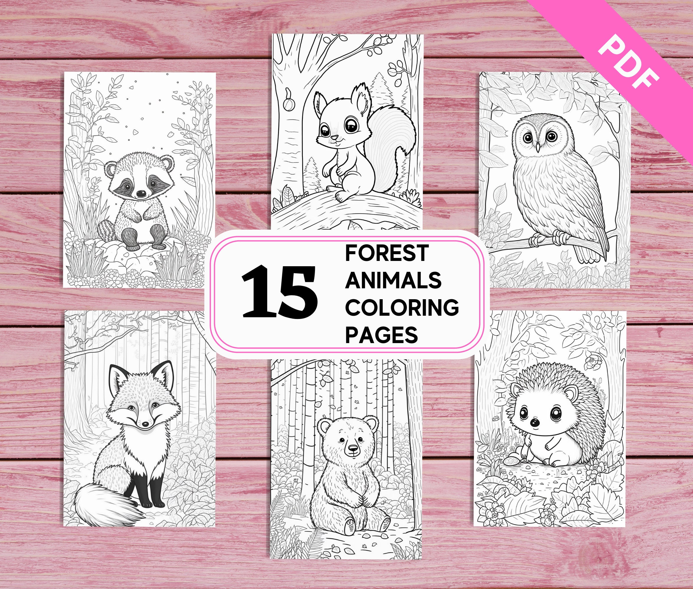 15 Cute Forest Animals Coloring Pages for Kids | Printable PDF 15 Pages ...