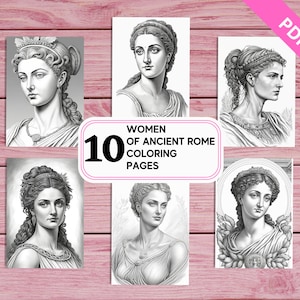 Women of Ancient Rome - Portraits - 10 Coloring Pages for Adults | Printable PDF 10 Pages A4 | Instant Download | Greyscale Colouring Sheets