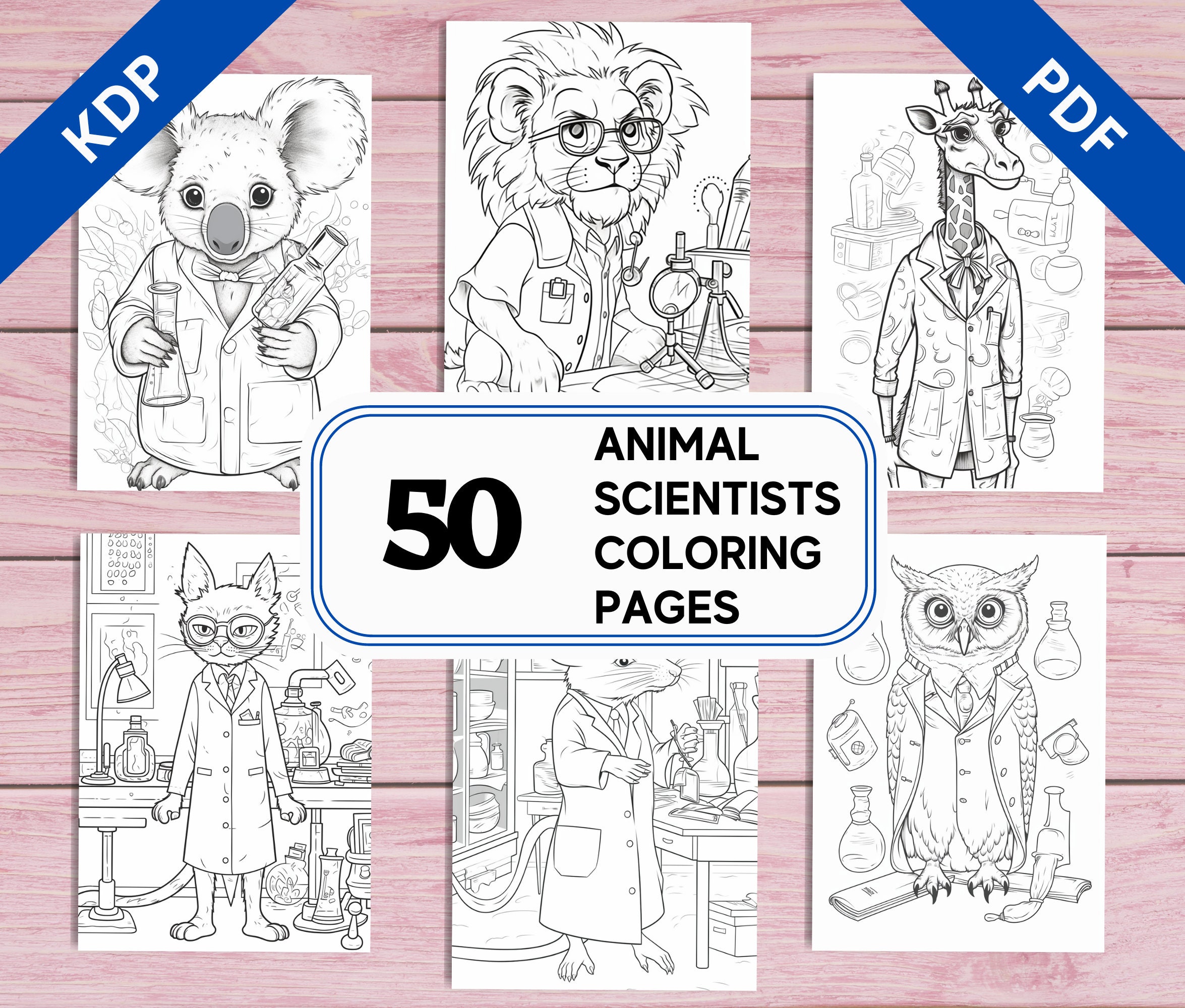 KDP Interior 50 Animal Scientists Coloring Pages 8.5 X Etsy
