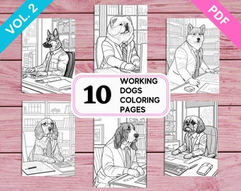 Desenhos para colorir de cachorros de terno, volume 2 – 10 folhas divertidas para imprimir (PDF)
