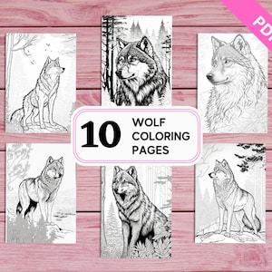 Wolf - 10 Coloring Pages for Kids and Adults | Printable PDF 10 Pages A4 | Instant Download | For Girls Boys Adults Women