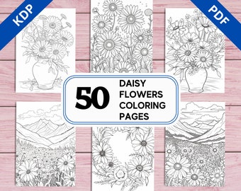 50 Dibujos de Margaritas para Colorear / Ilustraciones Botánicas Intrincadas (PDF Imprimible)