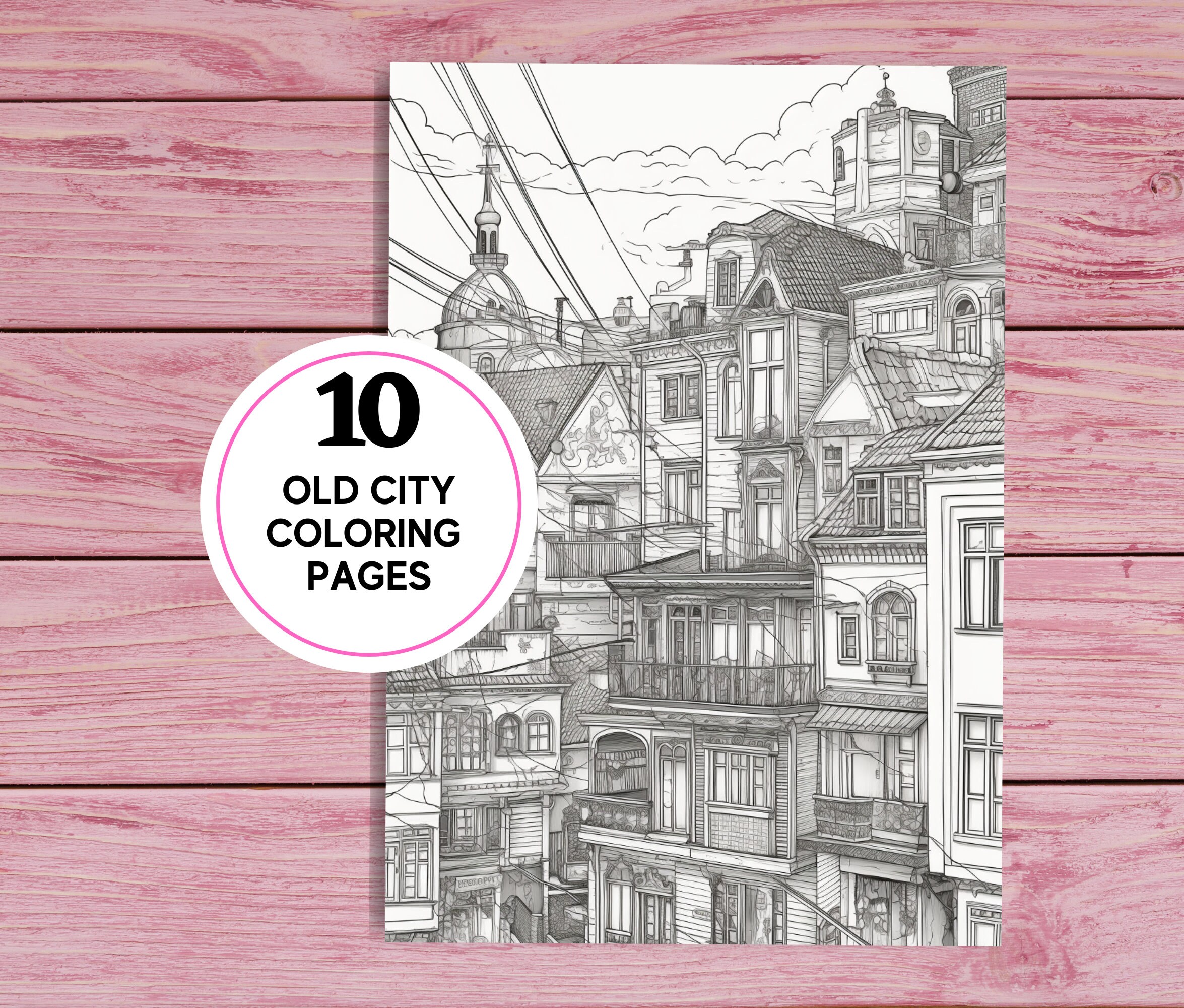 Old City - 10 Coloring Pages for Kids and Adults | Printable PDF 10 ...