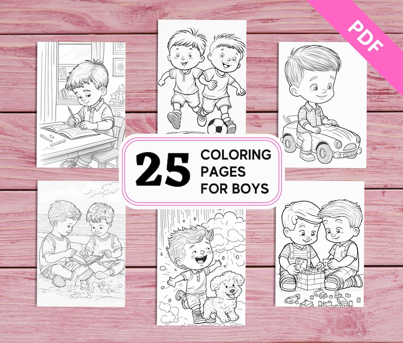 25 Cute Coloring Pages for Boys | Printable PDF 25 Pages A4 | for Kids ...