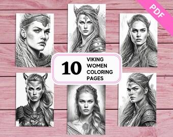 Viking Women Portraits – 10 Printable Coloring Pages (A4 PDF)