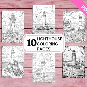 Lighthouse 10 Coloring Pages for Kids and Adults Printable PDF 10 Pages ...