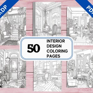 KDP Interior 50 Interior Design - Architecture Coloring Pages | 8.5&quot; x 11&quot; Printable PDF | Greyscale Colouring Sheets for Adults