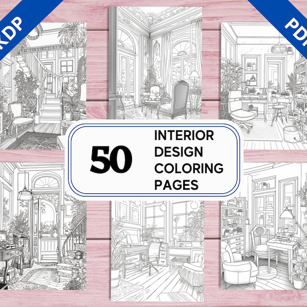 KDP Interior 50 Interior Design - Architecture Coloring Pages | 8.5" x 11" Printable PDF | Greyscale Colouring Sheets for Adults