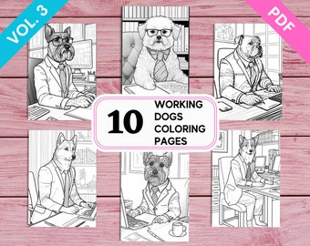 Desenhos para colorir de cachorros de terno – Animais engraçados, Vol. 3 (PDF para imprimir)