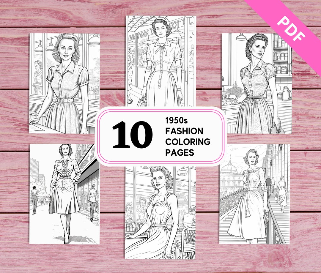 1950s Women Fashion 10 Coloring Pages for Adults Printable PDF 10 Pages ...