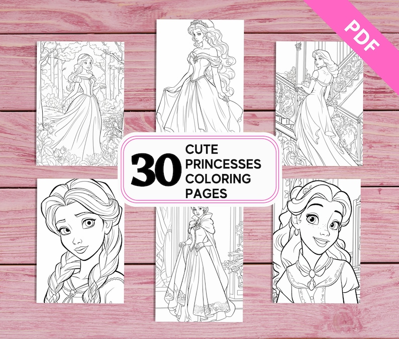 Princess Coloring Paper.pdf 30 Cute Princesses - Coloring Pages for Girls | Printable PDF 30 Pages ...