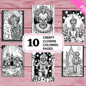 Creepy Clowns - 10 Coloring Pages for Adults | Printable PDF 10 Pages ...