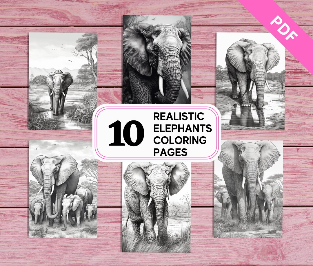 Elephant - 10 Realistic Coloring Pages for Kids and Adults | Printable ...