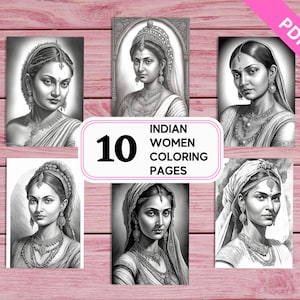 Beautiful Women of India, PDF Coloring Book With Portraits & Dancing Indian  Girls