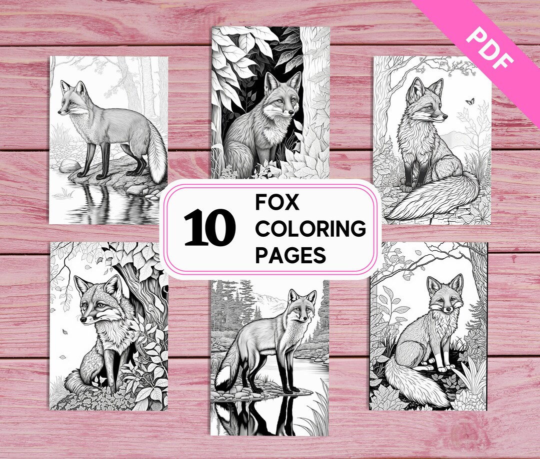 Fox 10 Realistic Coloring Pages for Kids and Adults Printable PDF 10 ...