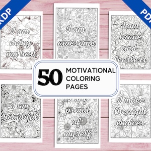 KDP Interior 50 Motivational Coloring Pages | 8.5&quot; x 11&quot; Printable PDF | Intricate Flowers Coloring Book for Adults