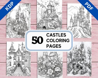 50 Dibujos de Castillos Fantásticos para Colorear para Adultos / Arquitectura Fantástica (PDF Imprimible)