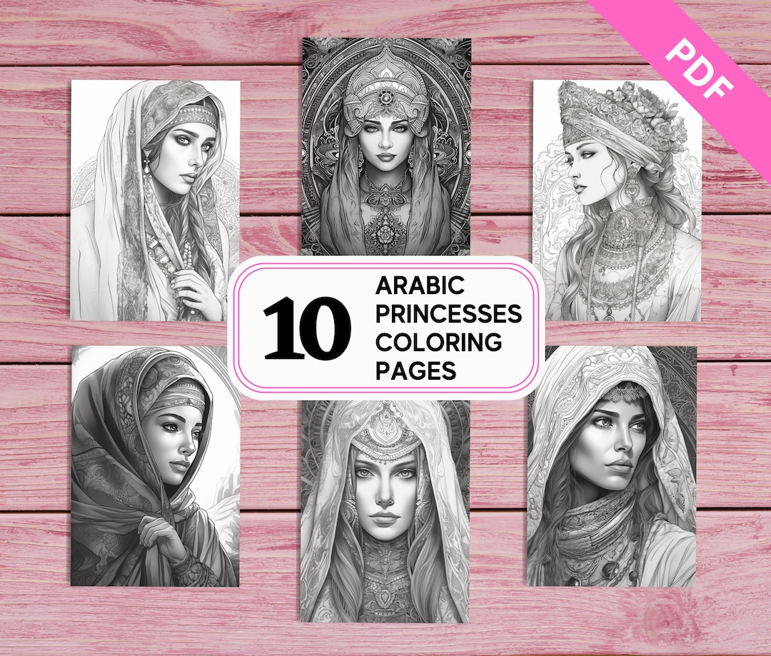Arabic Princesses Portraits 10 Coloring Pages for Adults Printable PDF
