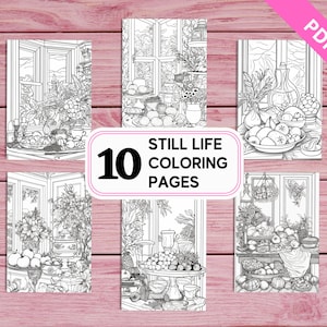 10 Still Life Coloring Pages for Kids and Adults | Printable PDF 10 Pages A4 | Intricate Coloring Sheets Perfect For Stress Relief